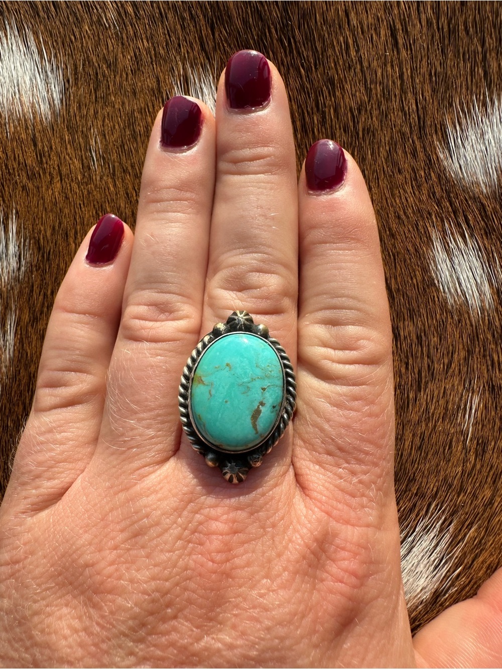 Turquoise Oval Statement Ring - Blue Turquoise Silver Accent